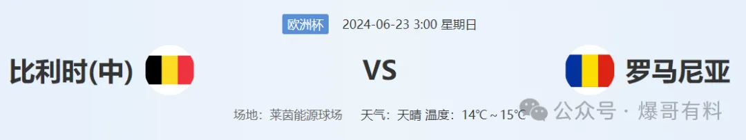 20240622【欧洲杯第09天分析】比利时vs罗马尼亚
