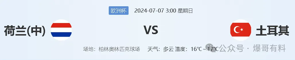 20240706【欧洲杯第23天分析】荷兰vs土耳其