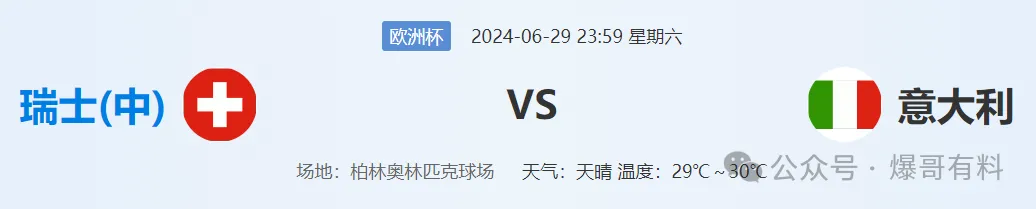 20240629【欧洲杯第16天分析】瑞士vs意大利